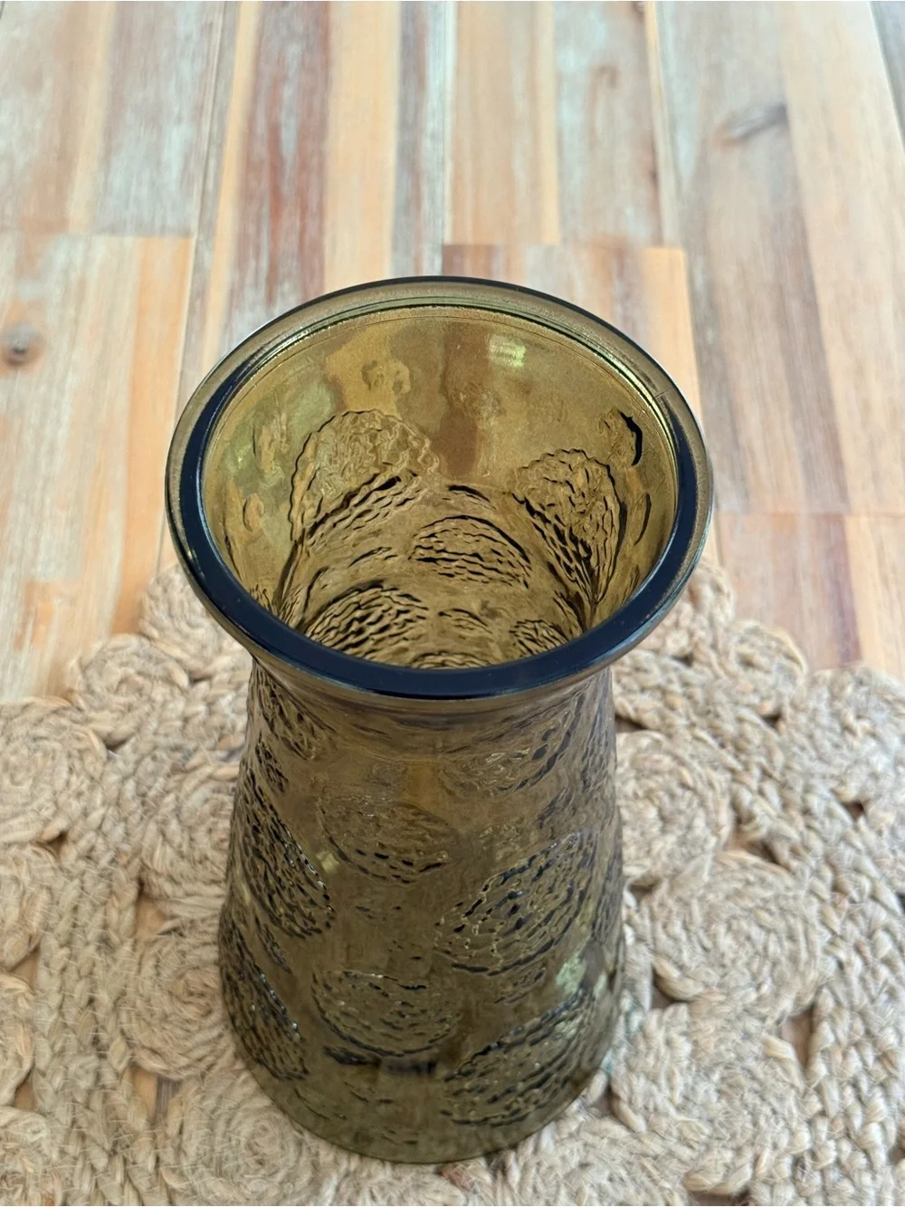 Vintage Olive Green Textured Glass Vase - Fenton Acorn 10”